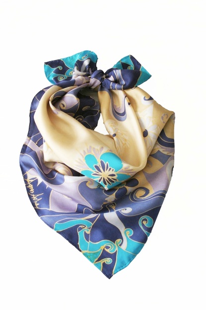 Ivory and blue square silk scarf - http://www.agnesashe.co.uk/