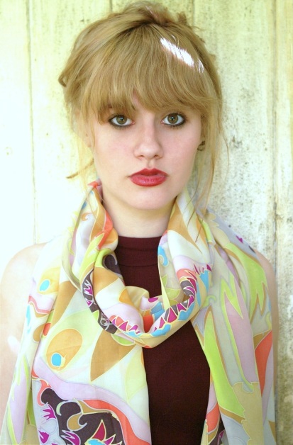 lime red silk scarf modelled